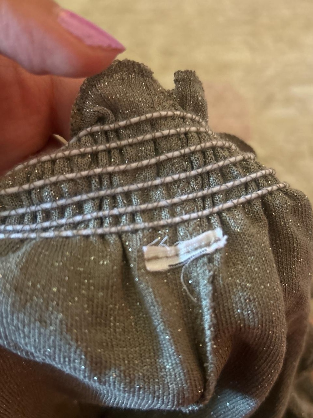 Metallic-Thread Smocked Strap top - Gray - Picture 4 of 4